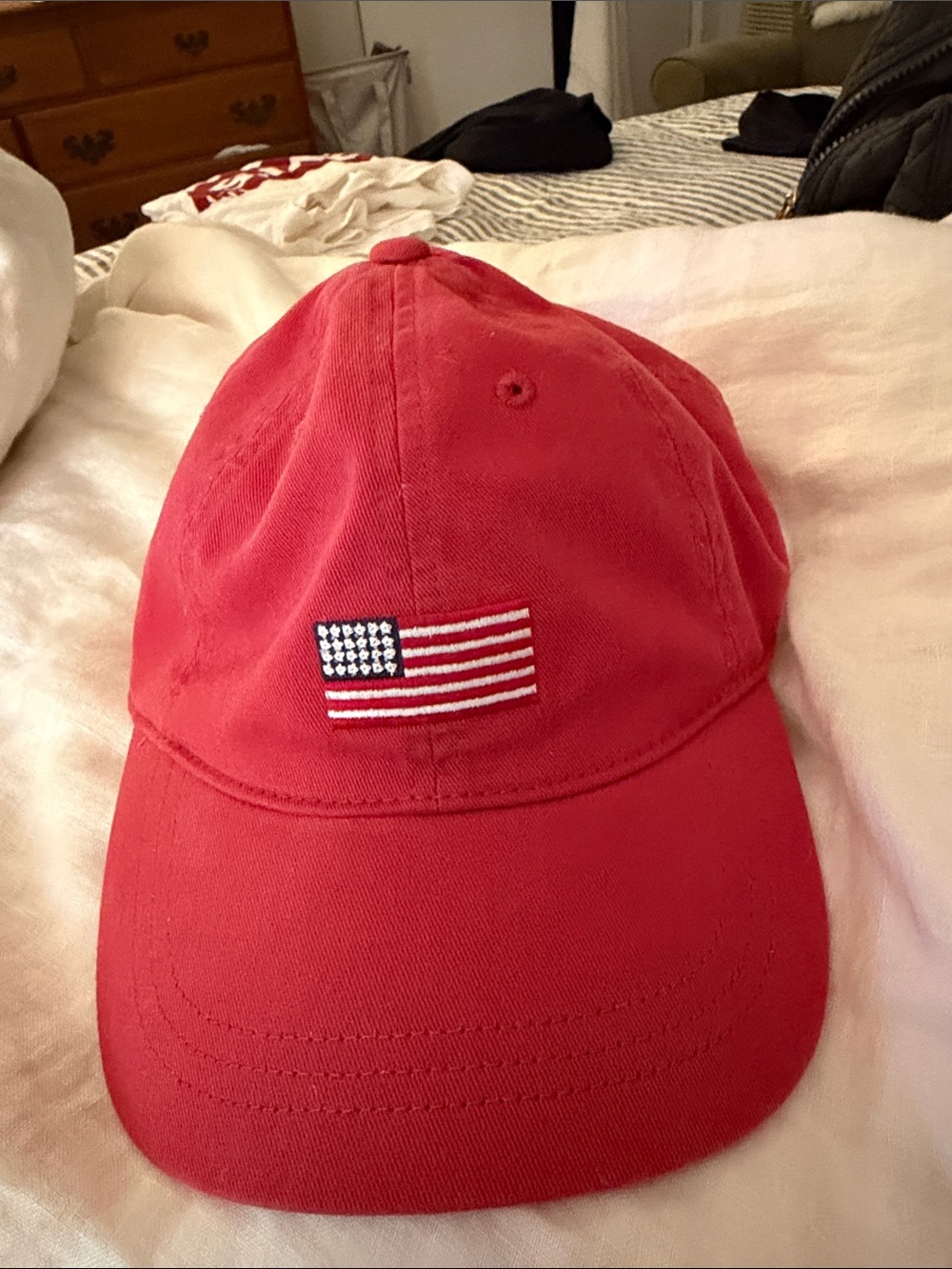JCrew NWT Kids Red Baseball Cap with American Flag Embroidery unisex